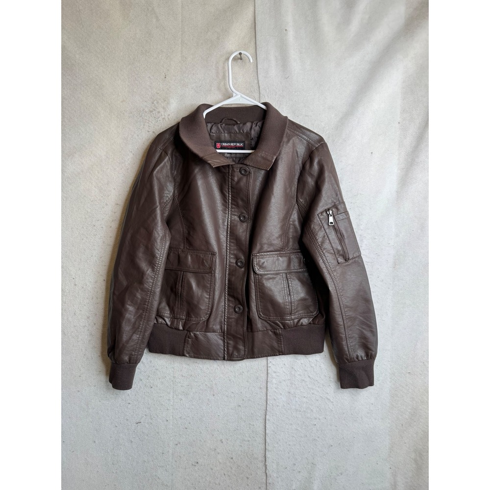 Urban Republic Brown Faux Leather Bomber Jacket Mens XL Aviator Flight Coat